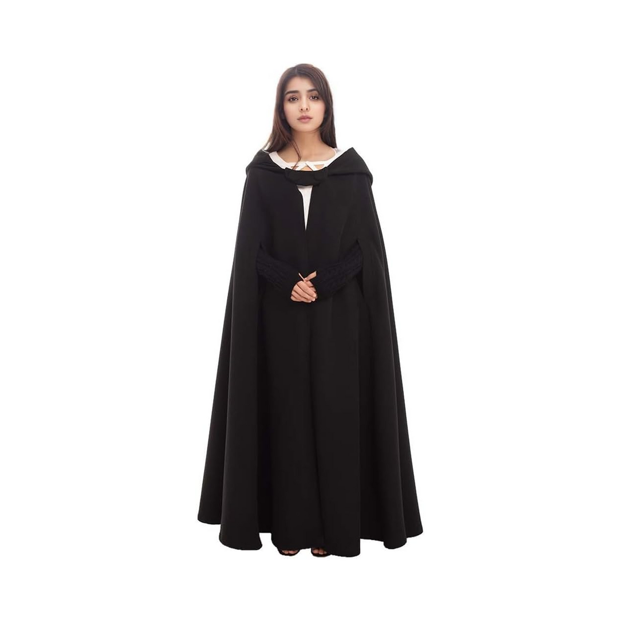 Hooded Wool Cloak with Arm Warmers